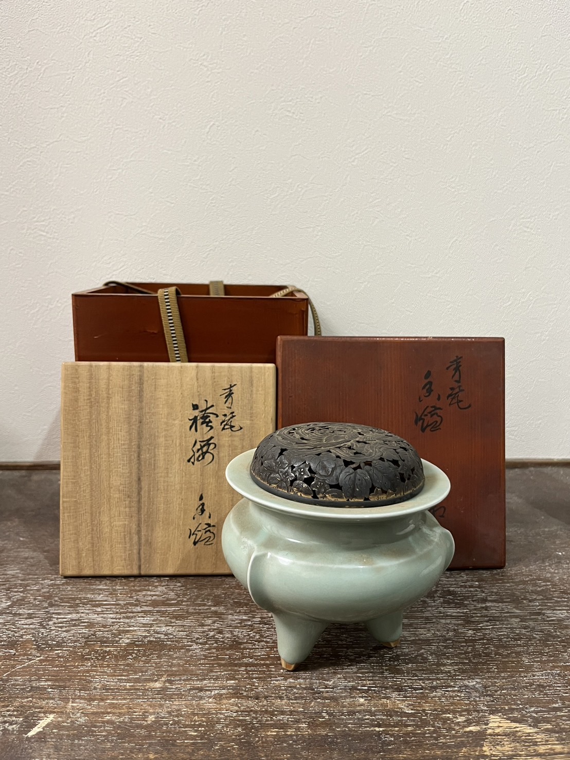 諏訪蘇山青磁銀火屋香炉